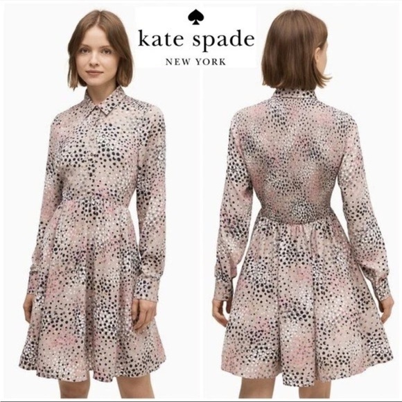 kate spade Dresses & Skirts - Kate Spade Taupe Soirée Multi Color Dot Shirt Dress 6